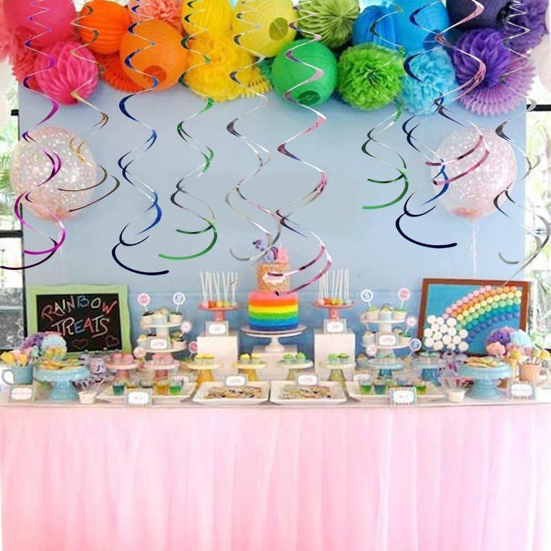 زويو زينة حفلات زويو الحلزونية، زينة حلزونية معلقة على السقف من رقائق معدنية زرقاء وبرتقالية، زينة حلزونية لحفلات أعياد الميلاد والزفاف والذكرى السنوية والتخرج، عبوة من 20 قطعة - Image 4